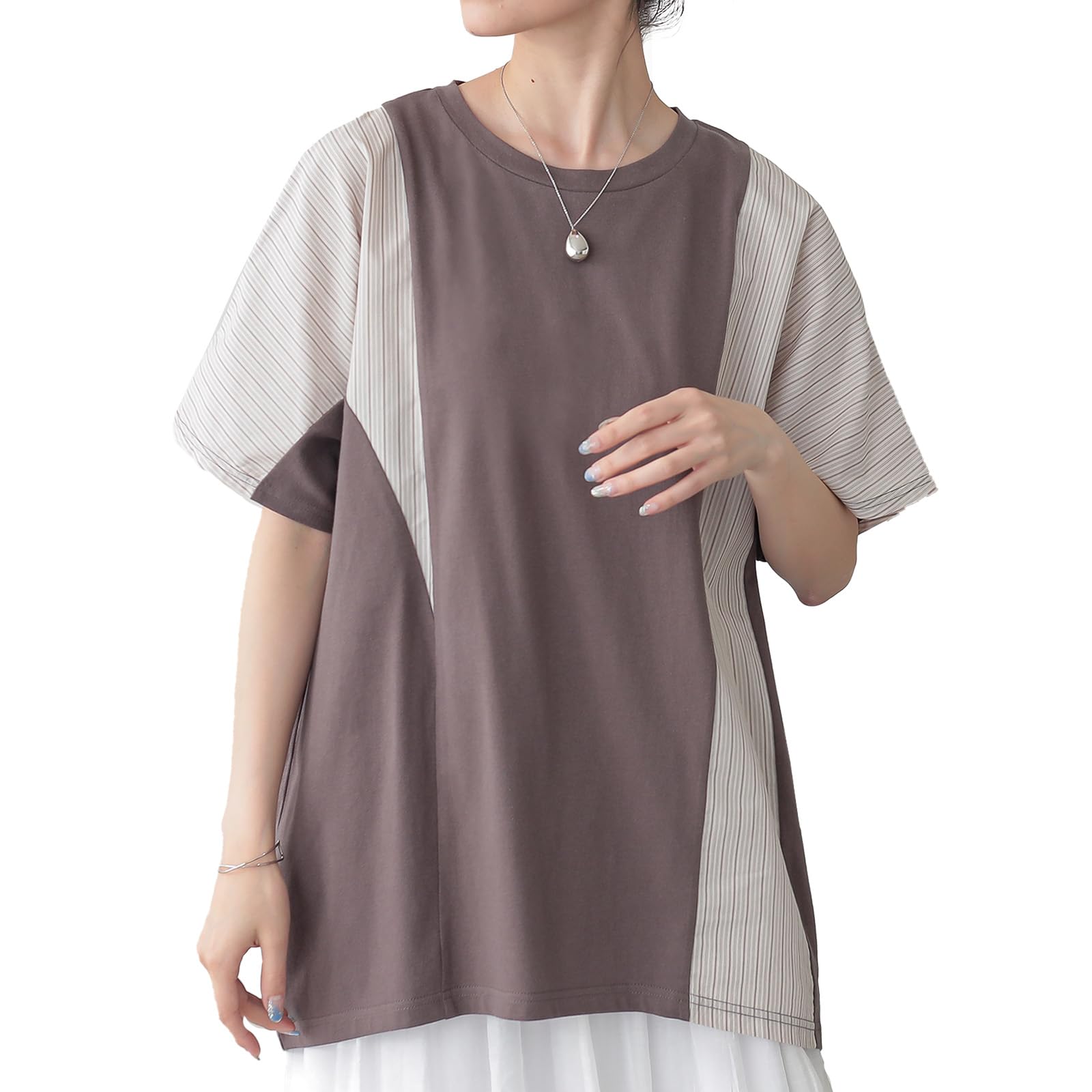 

Oshare Walker Dolman Short Dolman Plus Loose 12to03z n OrLABEL [Multi-Material Top] Women s Top, Sleeve, Spring/Summer, Style, Striped, Asymmetrical,