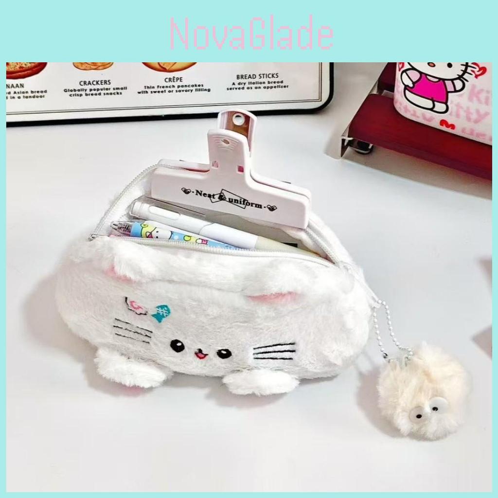 Katzen-Plüsch-Federmäppchen für Mädchen mit großem Fassungsvermögen und schönem Design für Schule und Reisen