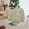 Cotton Linen Round Tablecloth With Pine Branch Print Christmas Dining Table Decor Green Holiday Home Kitchen