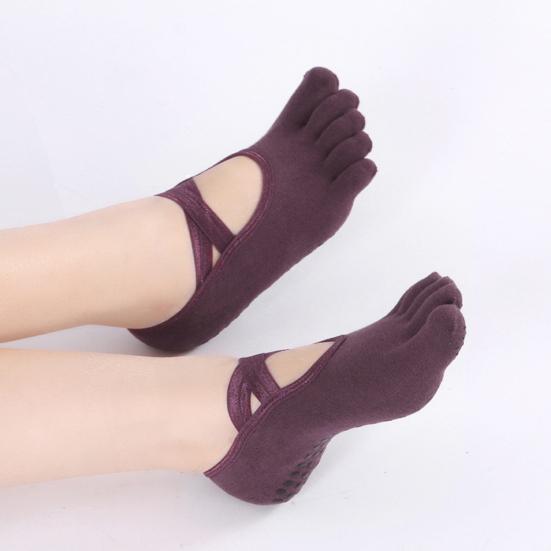 Șosete Sport din Bumbac Respirabil pentru Yoga, cu Prindere la Degete și Glezne, Cinci Degete, Ciorapi Antiderapanți