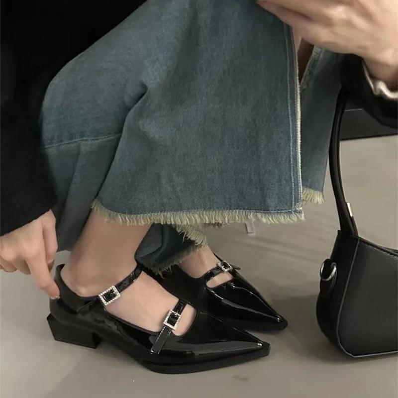 

2024 Осень Новые женские туфли с острым носком Элегантные женские туфли на плоской подошве Туфли Мэри Джейн Плоские балетки Повседневные лоферы Неглубокие балетки 34