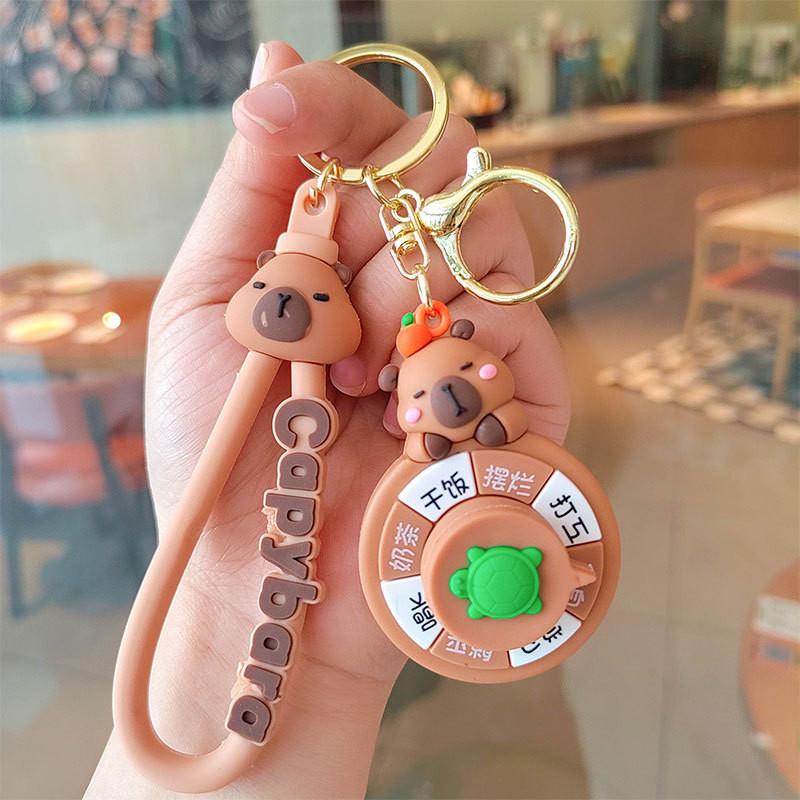 Rotation Capybara Stylish Keychain Panda Apple Heart Keyring Silicone
