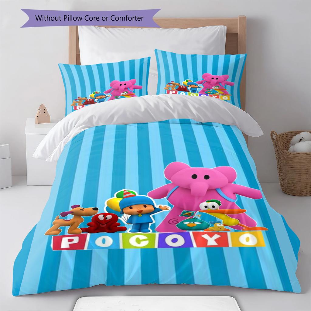 Pocoyo Cartoon Muster Bettwäsche Set Bettbezug Kissenbezug Heimdeko Geschenk (1 Bettbezug + 2 Kissenbezüge, ohne Füllung)