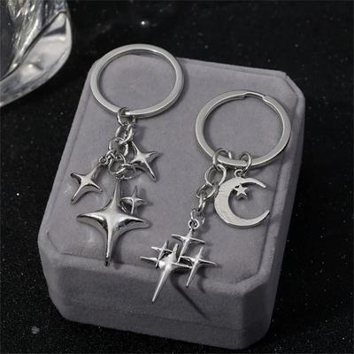 Bag Pendant Y2K Keychains Metal Star Keychains Jewelry Gift Star Moon Key Rings  Women Men