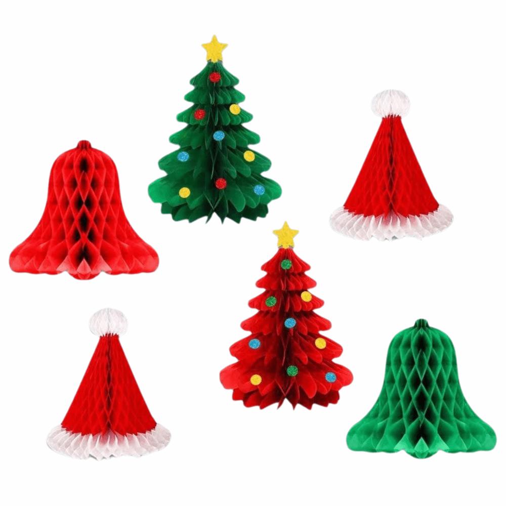 3D Honeycomb Christmas Tree Decoration Red Green Color Paper Material Hanging Pendant DIY Design Honeycomb Paper Christmas Tree