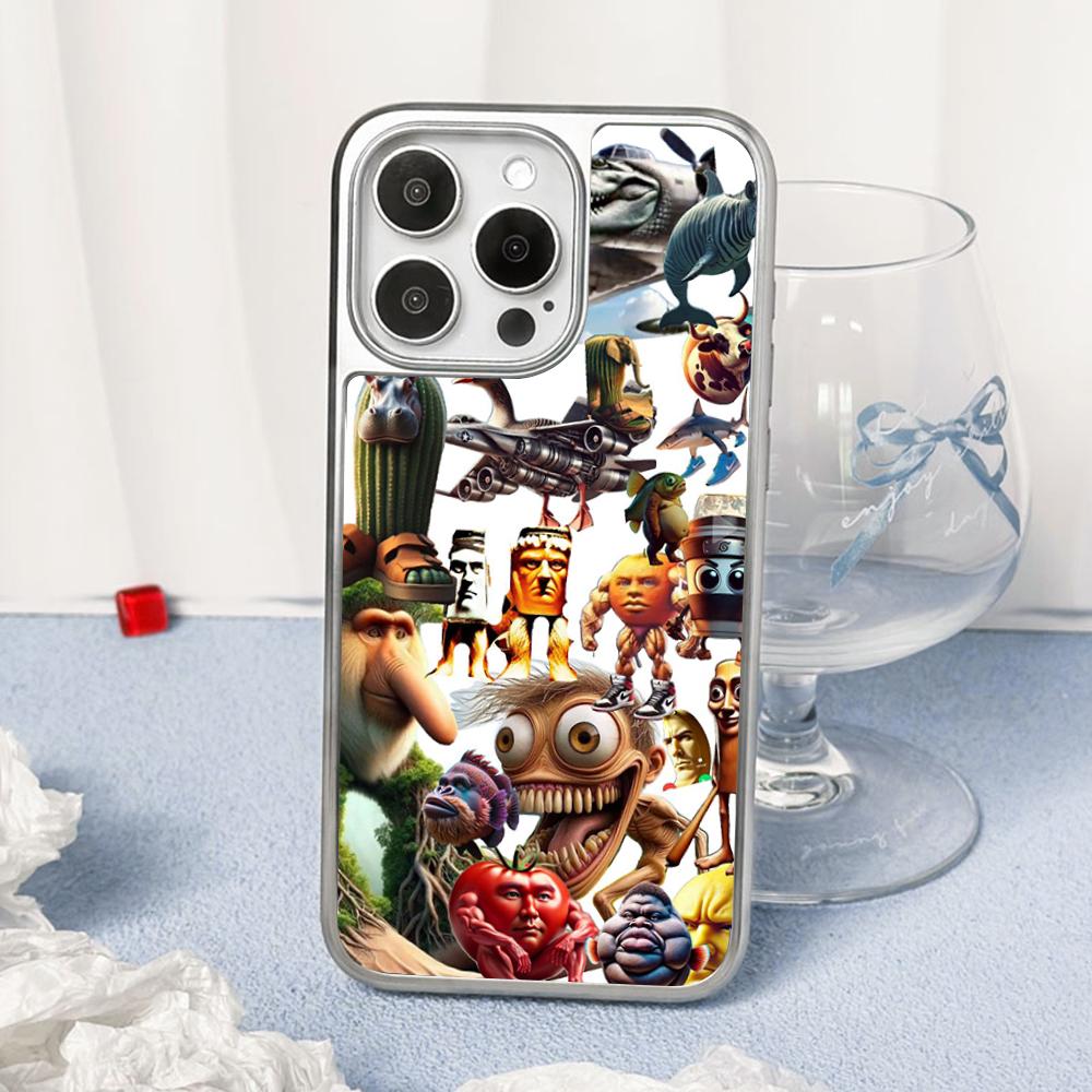 Tung tung sahur funny poster pattern Phone Case for iPhone 16 15 14 13 12 11 Pro Max Sheepskin Silver-edged protective case