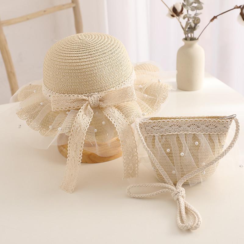 New Kids Girls Flower Summer Caps Fashion Children Sunscreen Sun Hat Straw Hat Bag for Beach  for 2-8 Years Kids