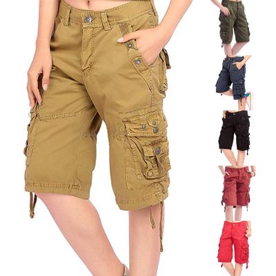 Women's Casual Cargo Shorts Women's Straight Cotton Cycling Camping Trousers Multi Pockets Short Trousers