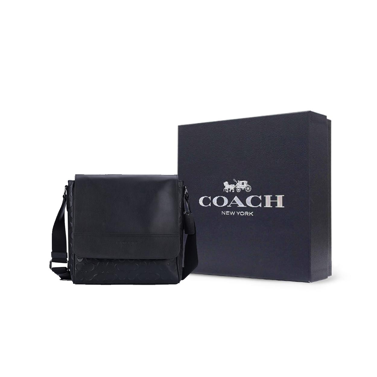 COACH Houston Leather Map Bag, Crossbody Bag, Shoulder Bag Medium Mens Black Gift Box Set (Basic Set + Black Gift Box) чёрный