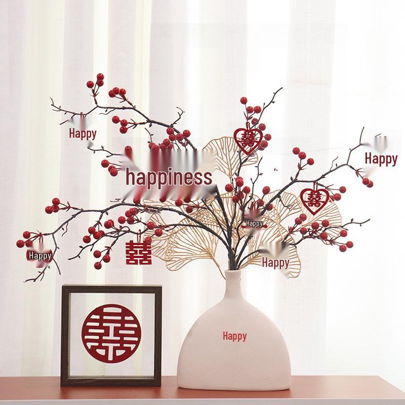 Red Berry Bonsai Scene Ornament for Wedding and Living Room Decor