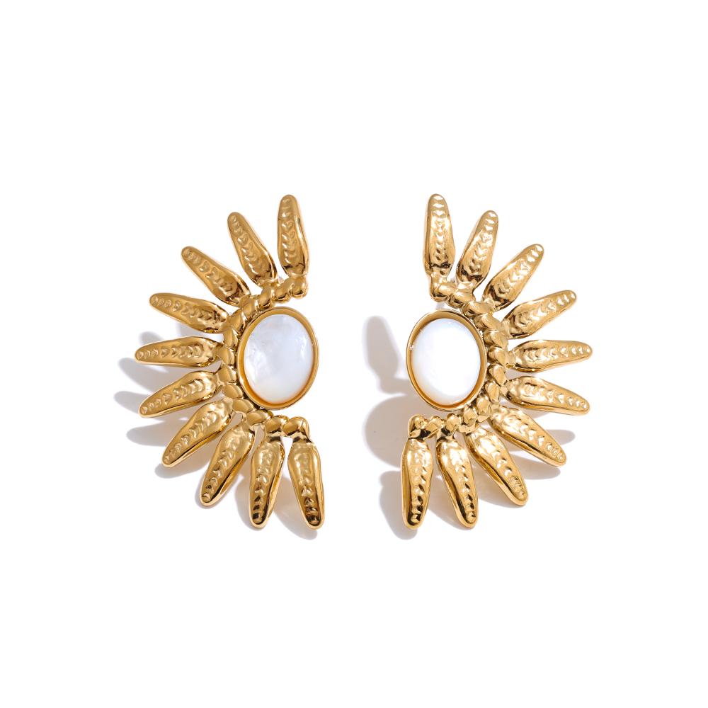 

Yhpup Trending Shell Flower Daily Stud Earrings Gold Color 18K Plated Stainless Steel Charm Ear Jewelry Gift