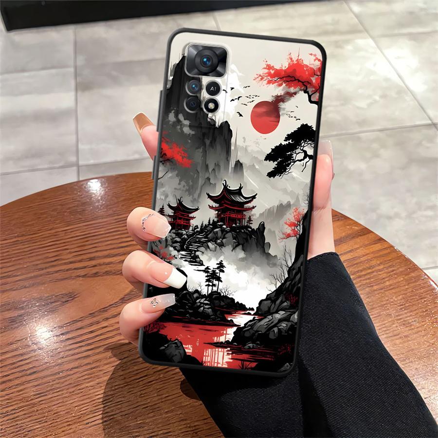Ink Art Print Japanese Landscape Mountain Case for Xiaomi Redmi Note 13 Pro Plus 11 14 12 Pro 10S 9S 11s 12s 10 7 8 9 Funda