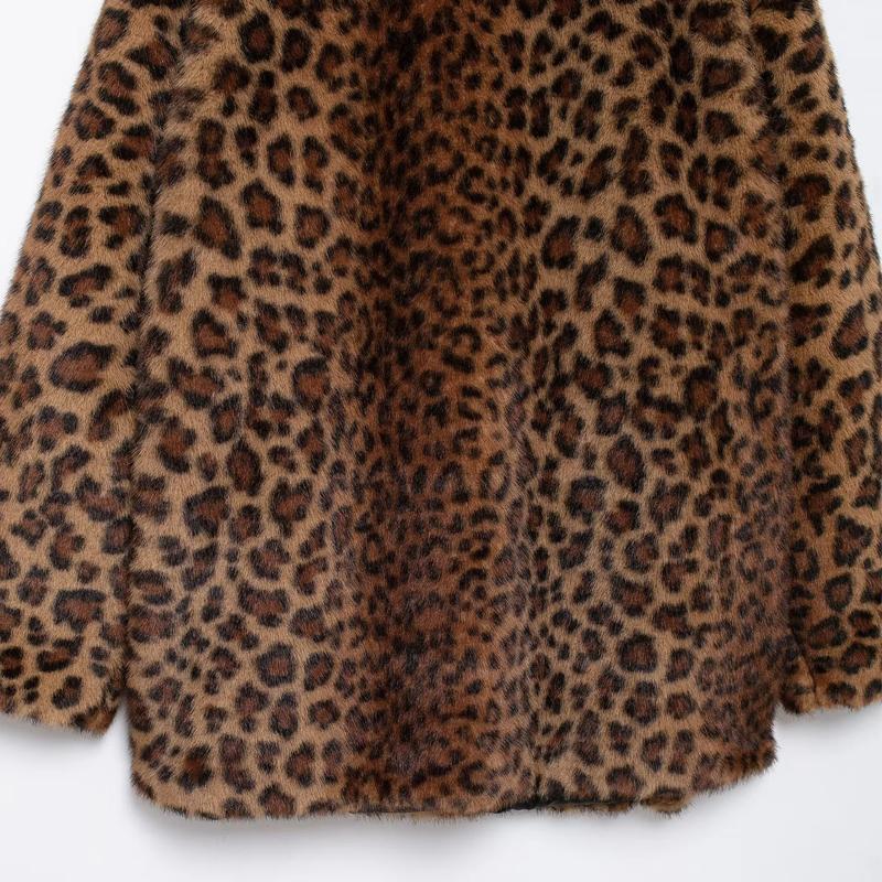 Womens Coats Winter Leopard Faux Fur Coat Warm Vintage Autumn Plush Jacket Outerwear Long Sleeve Furry Coats Woman