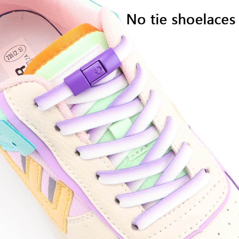 1Pair Lock No Tie Shoe Laces Elastic Laces Sneakers Colorful Metal Buckle Shoelaces Without Ties Gradient Flat Shoelace