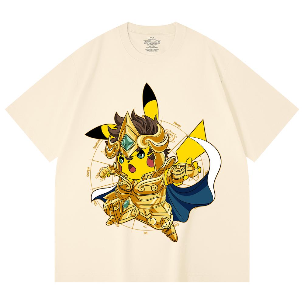 230 Gsm 100% Cotton Pokemon V25 Pikachu Leo Print Unisex Heavy Cotton T Shirt