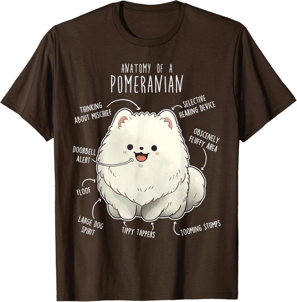 Anatomy of a Pomeranian Funny Cute Dog Graphic Tee Soft Cotton T-Shirt for Dog Lovers