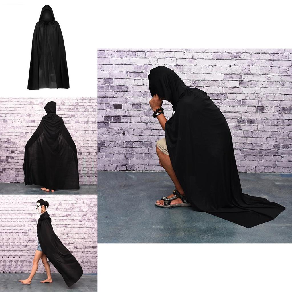Halloween Umhang Cosplay Sensenmann Vampir Hexe Zauberer Robe Party Erwachsene Kinder Schwarzer Kapuzenumhang