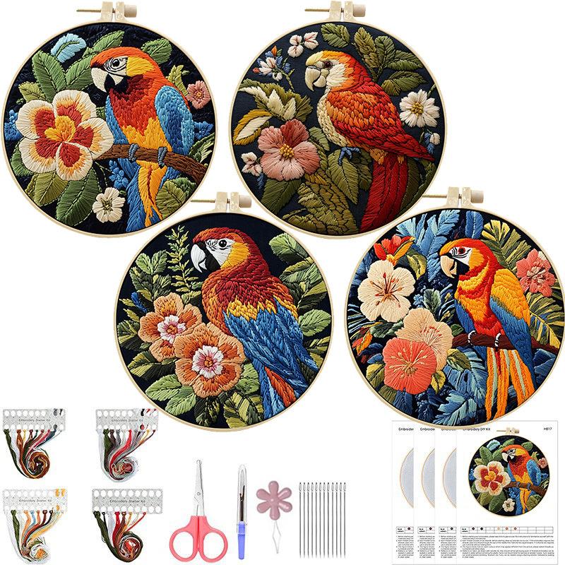 1Pc Parrot DIY Embroidery Handmade Fabric Material Kit, Suitable for Embroidery Hobby Beginners