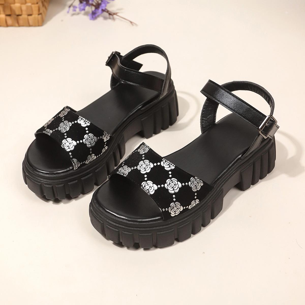 

Женские сандалии на платформе с блочным каблуком и водонепроницаемые сандалии на платформе с модным узором, с ремешком на одной линии и пряжкой 43