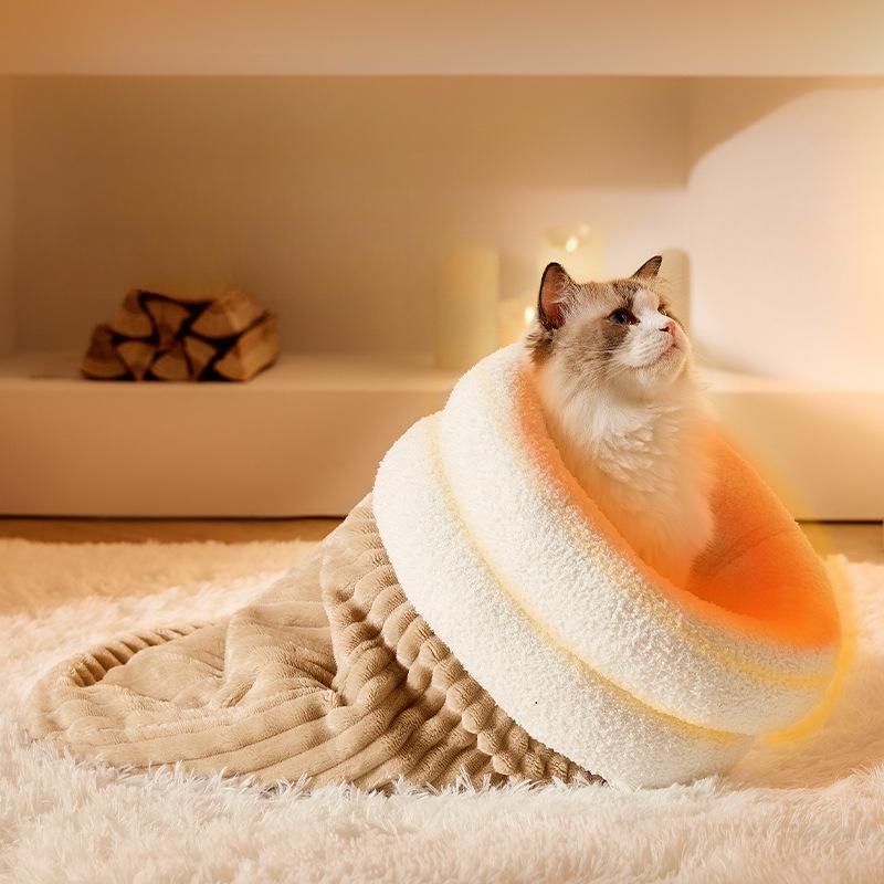 Cat Sleeping Bag Winter Warm Soft Plush Cat Nest Semi-Enclosed Sleeping Basket Home Cat and Dog Comfortable Bed Accessories