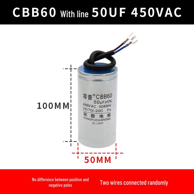 CBB60 Motor Capacitor for Washing Machine, Spin Dryer, Water Pump - 4/6/8/10/12/18UF, 450V Aluminum Case