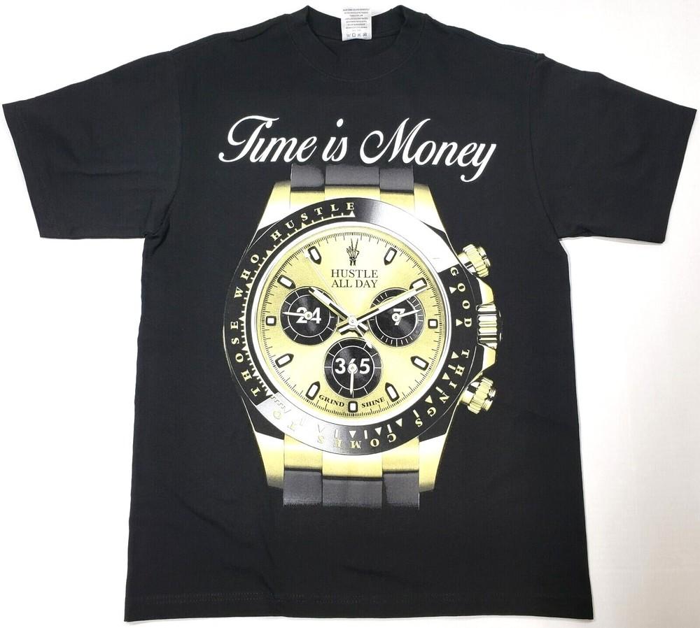 TIME IS MONEY T-shirt Player Cash Dollars $ Money Hustle Men s Tee Black New Unisex T-Shirt XXXXL