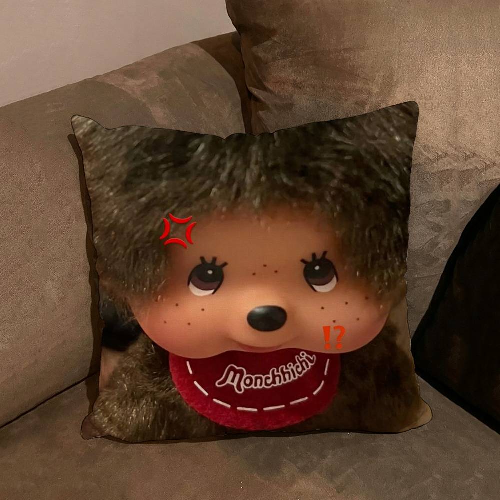 Cartoon Cute Bear M-Monchhichi Pillow Cushion Cover Pillowcase Living Room Sofa Home decorative pillowcase