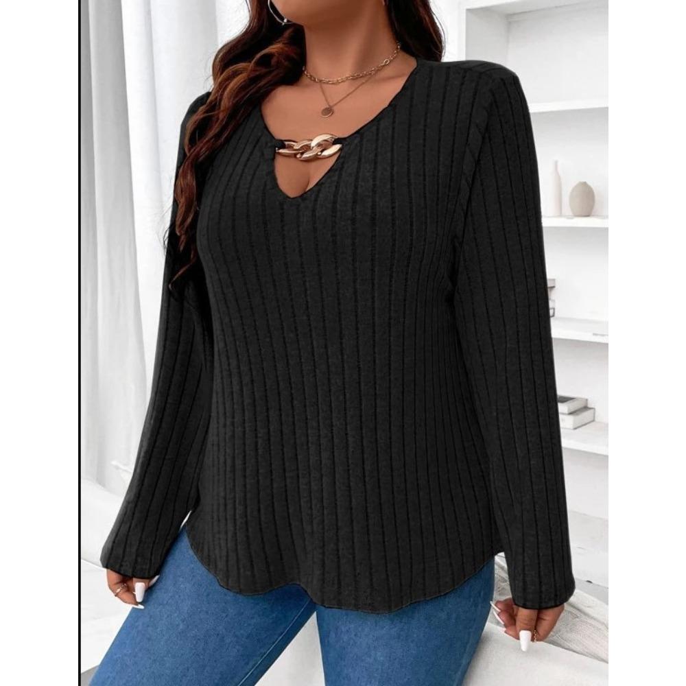 IHUASU Camicette e camicie da donna con scollo a V, maniche lunghe, stampa tinta unita casual alla moda