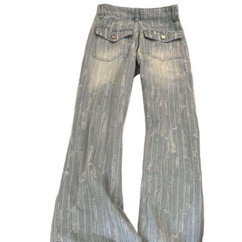 Woman Light Textured Jacquard Jeans Korean High Waisted Slight Flared Jean Autumn Fashion Versatile Lady Horseshoe Pant