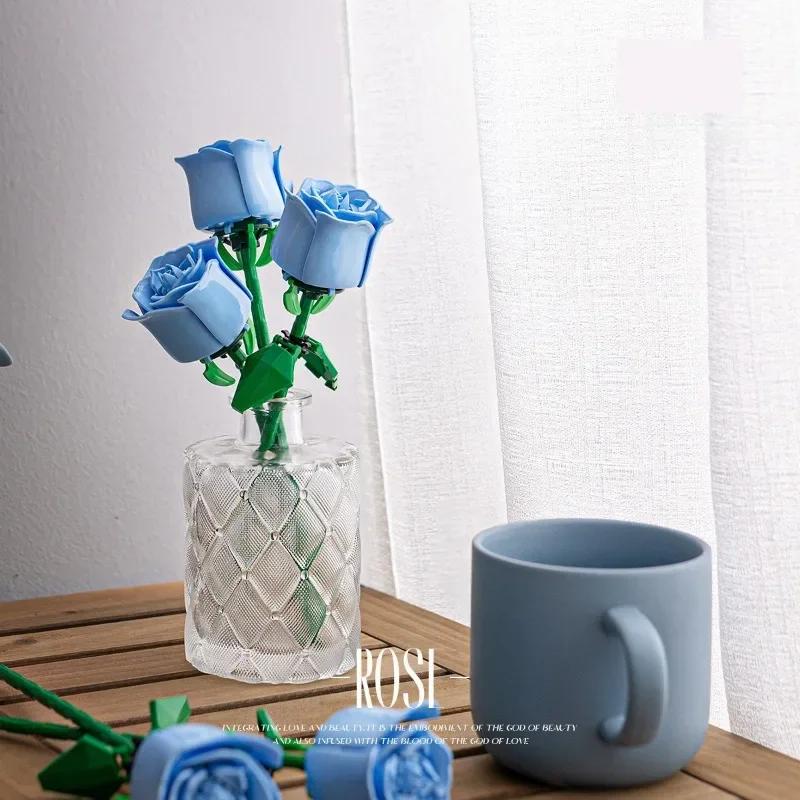 Jucărie bloc de construcție cu trandafir cu flori eterne compatibilă cu decorarea ansamblului LEGO Fată Cadou de Ziua Îndrăgostiților