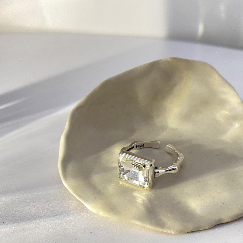 

QMCOCO Silver Color Irregular Zircon Square Wide Rings For Charm Woman Trendy Elegant Simple Geometric Daily Party Accessories