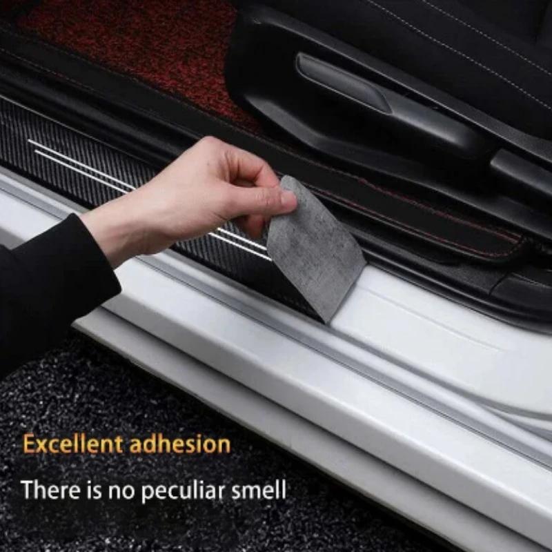 4Pcs/set New Universal Carbon Fiber Leather Car Door Sill Protection Strip Durable Anti-Scratch Decor Sticker Car Accessories