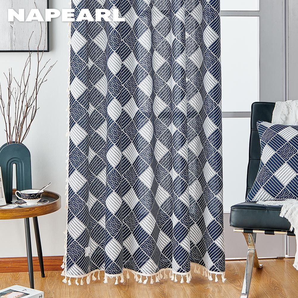 1PC NAPEARL Simple and Versatile Japanese Printed Tassel Edge Semi Blackout Curtain for Small Window Kitchen Bedroom Living Room Home Decor