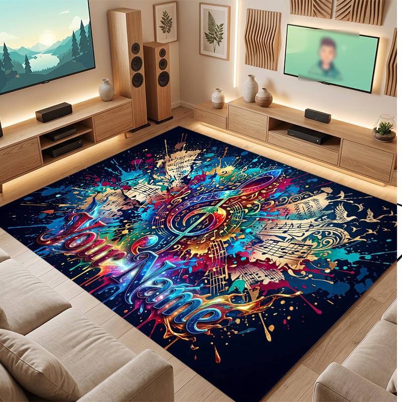 Music Theme Soft Crystal Velvet Rug Custom Name & Text Print Non Slip Floor Rug for Bedroom Living Room