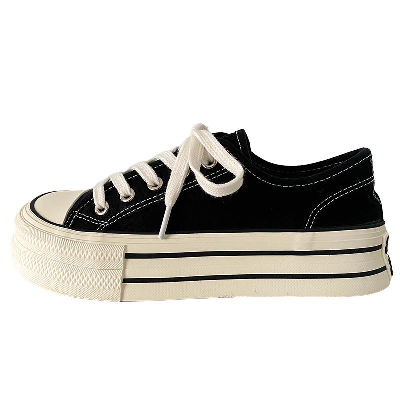 

1190 толстая подошва большая парусиновая обувь женская обувь допамин доска туфли маленькие белые туфли 2025 новые весна и лето тонкие ins прилив 35 чёрный