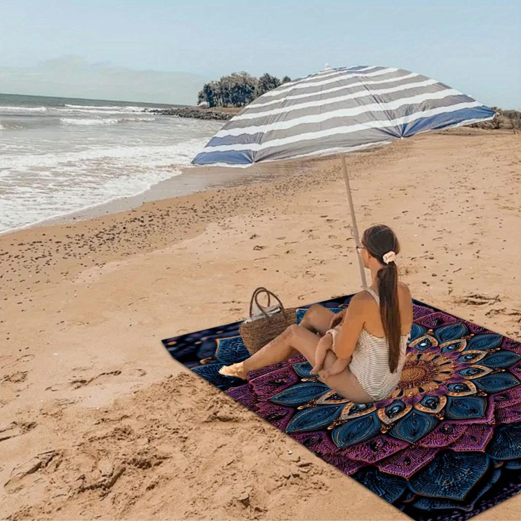 1pc Bohemian Mandala Beach Towel - Ultra-Soft Microfiber, Quick-Dry & Vibrant Purple & Blue Design for Beach, Pool, or Bath