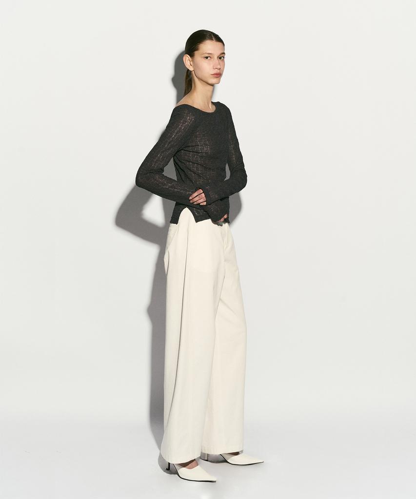 RE RHEE Semi-Sheer Round Neck Top