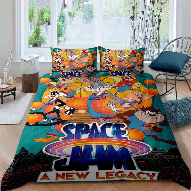 Ensemble couette et taie d'oreiller classique sur le thème du film de science-fiction Space Jam, imprimé en 3D, ensemble de literie pour enfants, décoration de chambre peut être personnalisé