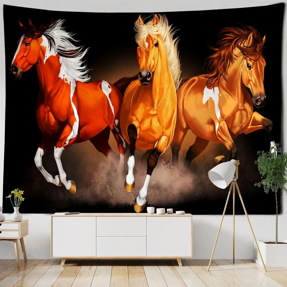 Running Horse Printing Tapestry Animal Wall Hanging Living Room Bedroom Wall Decoration Bohemian Hippie Aesthetic Decoration