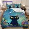 Black Cat Pattern Bedding Quilt Set Quilt Cover Pillowcase Home Decoration Birthday Gift (1 * Duvet Cover + 2 * Pillowcase, Without Core)
