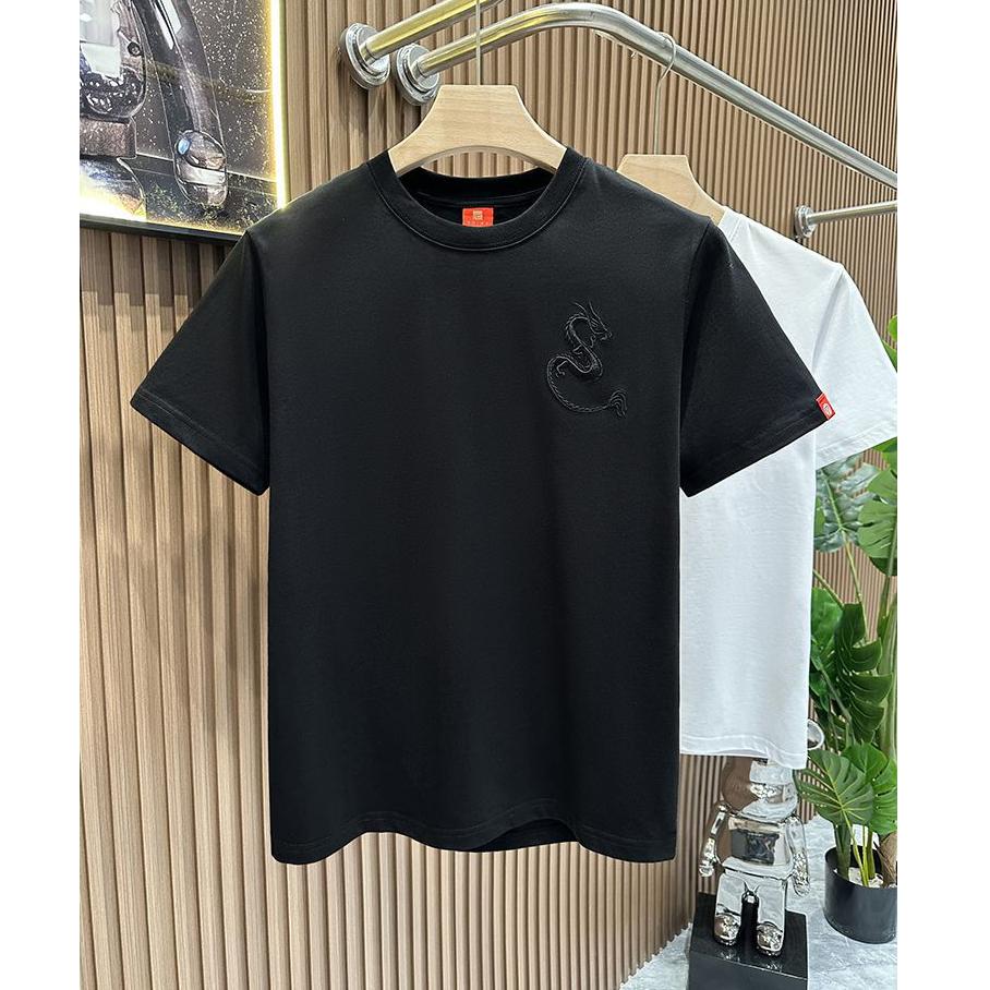 Summer Top Embroidery Neutral Short O-neck Casual Hip Hop Heavy Texture Cotton Ins Loose Men T-shirt