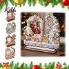 Holiday Photo Storage Christmas Wooden Frame, 2D Picture Holder with Santa Snowman & Snowflake Pendant, Family Display Frame for Home Mantel
