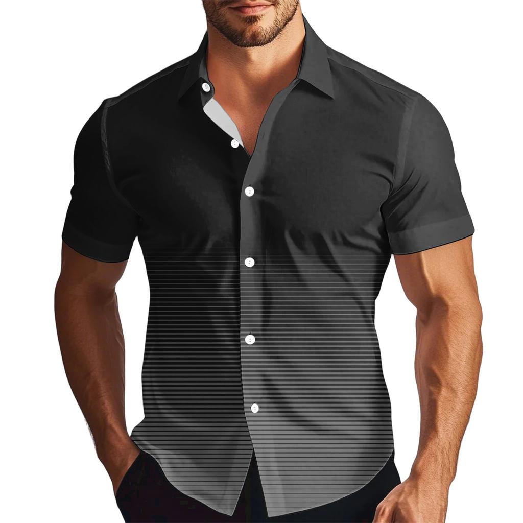 Men's Fashion Printed Satin Short Sleeve Shirt Top