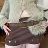 Punk PU Studded Fur Belt Y2k Vintage Faux Fur Rhinestone Patchwork Belt Metal Plush Waist Chain Furry Waistband Jeans Belts