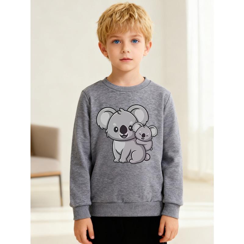 European sizes Kids' Stylish Sweatshirt, Round Neck Pullover , Featuring a Cartoon Koala Print, Suitable for Daily Casual Wear And Outdoor Activities