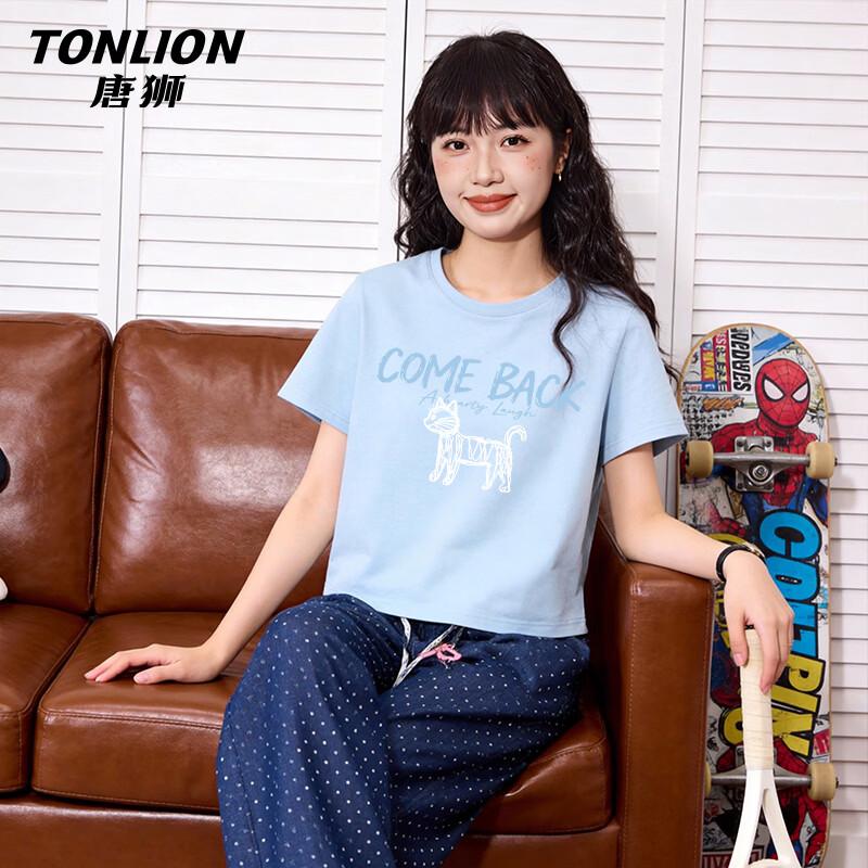 Женская футболка TonLion из чистого хлопка с коротким рукавом XL