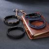 Men's Trendy Simple Hand Woven Leather Rope Bracelet with Natural Lava Stone Tiger Eye Alloy Magnet Buckle Gift