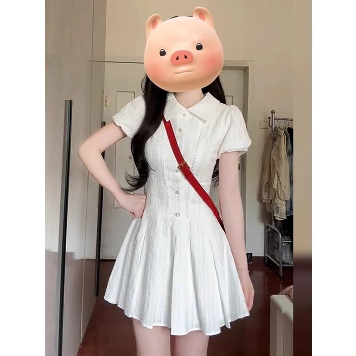 College Style Lapel Black Dress Women's 2026 New Models Are Particularly Beautiful, Waist Pinch Short Skirt, Early Summer Wear