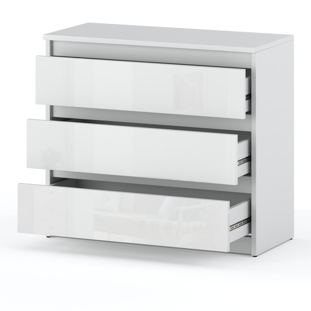 Glossy White Chest of Drawers 80cm TV Cabinet Furniture for Living Room Bedroom