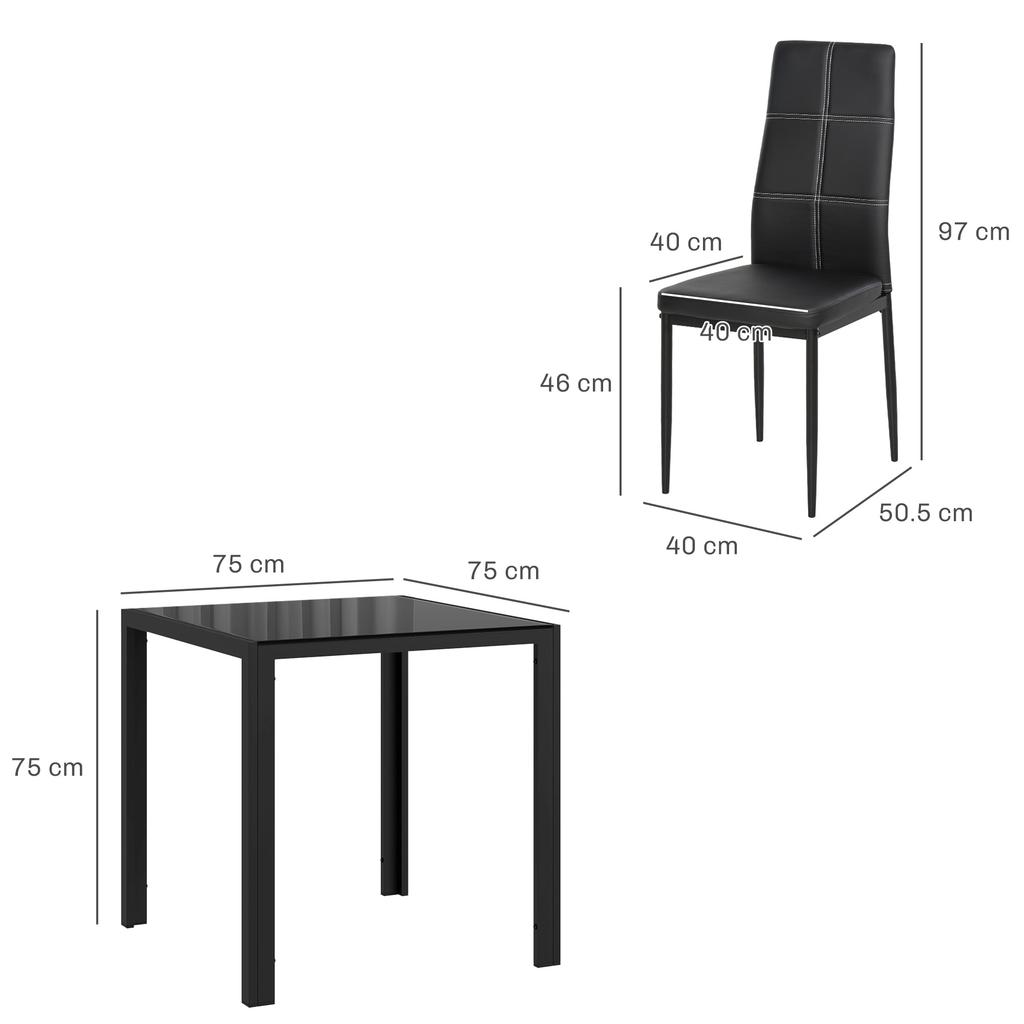 Dining Set, Dining Table with 2 Chairs, Space-Saving Dining Room Set, Seating Group, Black